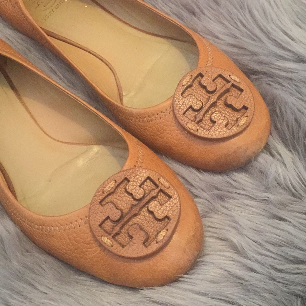 TORY BURCH - Reva Tan Leather Flat, Size 11